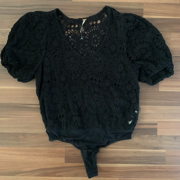 Free People Tops - Brand New! Free People Knitted flared shoulder lace bodysuit.